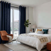 Royal Blue Linen Eyelet Curtain Panel - Cotton Lining