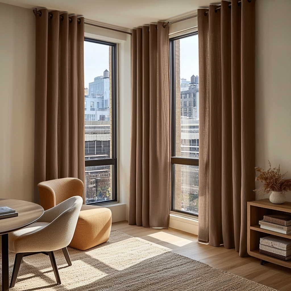 Tawny Brown Linen Eyelet Curtains - Cotton Lining