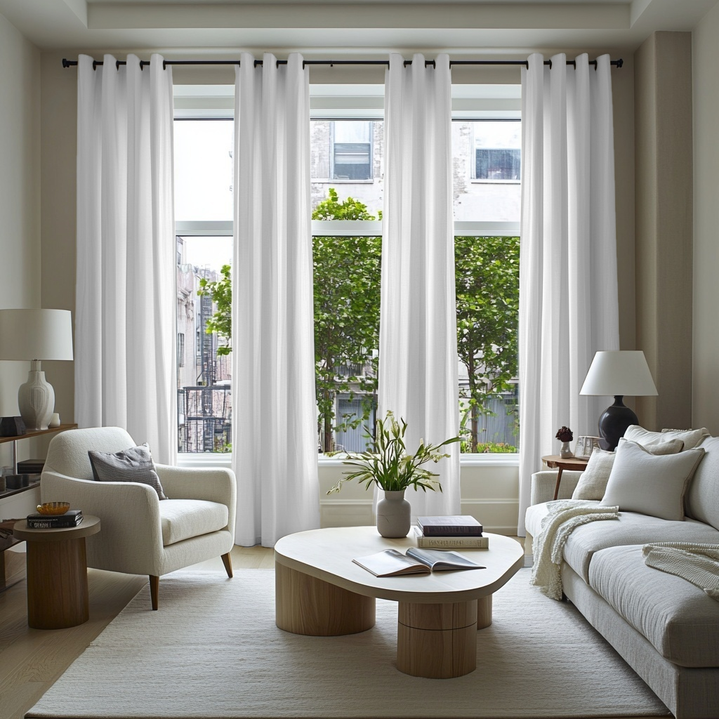 White Linen Eyelet Curtains - Cotton Lining