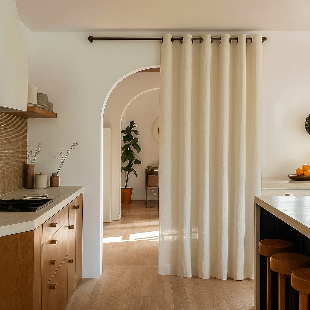 Cream Linen Doorway Curtains with Eyelets