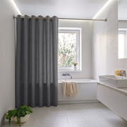 Linen Hookless Shower Curtain Dim Grey in a Modern Bathroom with White Tile Walls