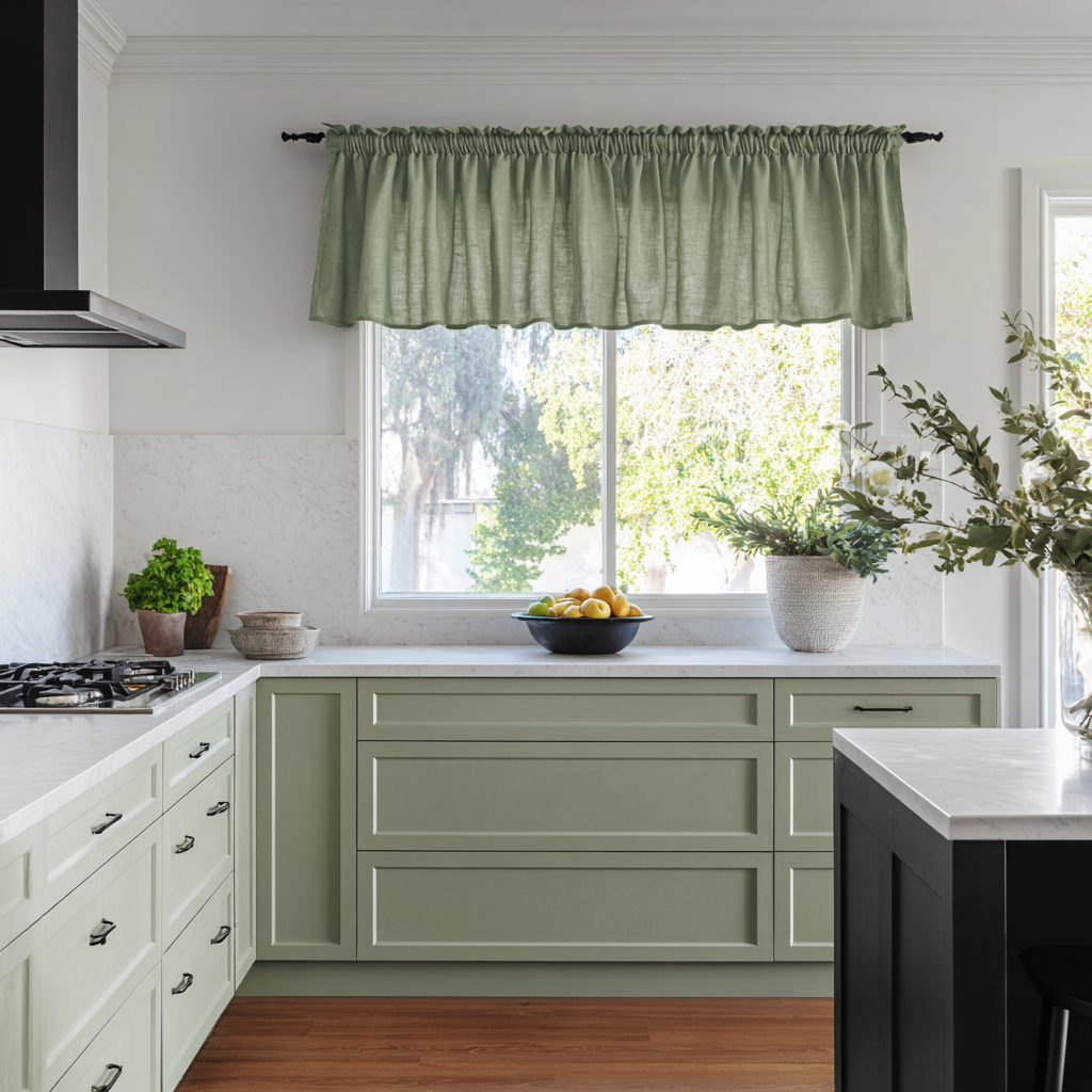 Asparagus Linen Kitchen Valance - Cotton Lining