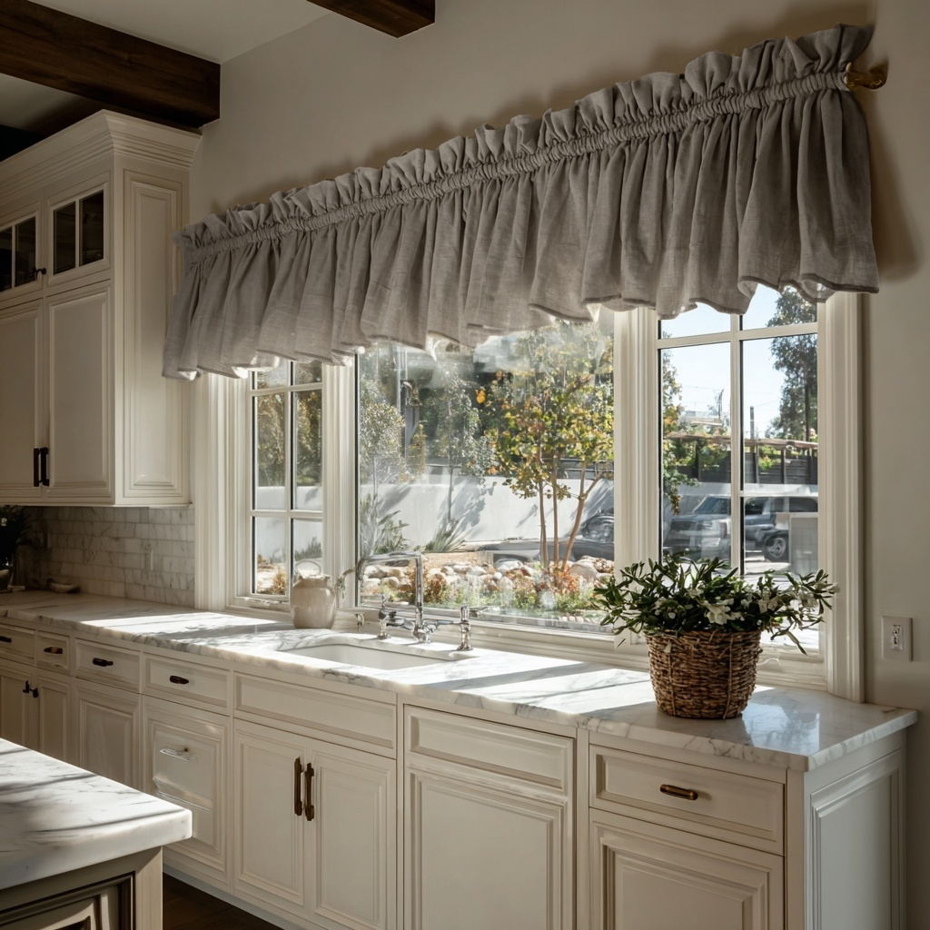 Natural Linen Kitchen Valance - Cotton Lining