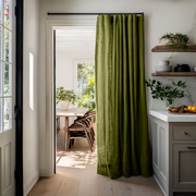 Moss Green Linen Doorway Curtain with Multitape