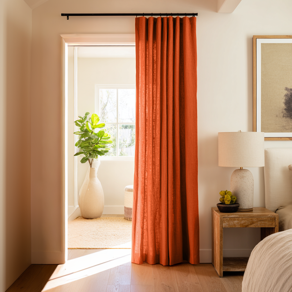 Orange Linen Doorway Curtain with Multitape