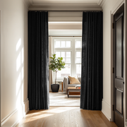 Black Linen Doorway Curtains with Multitape