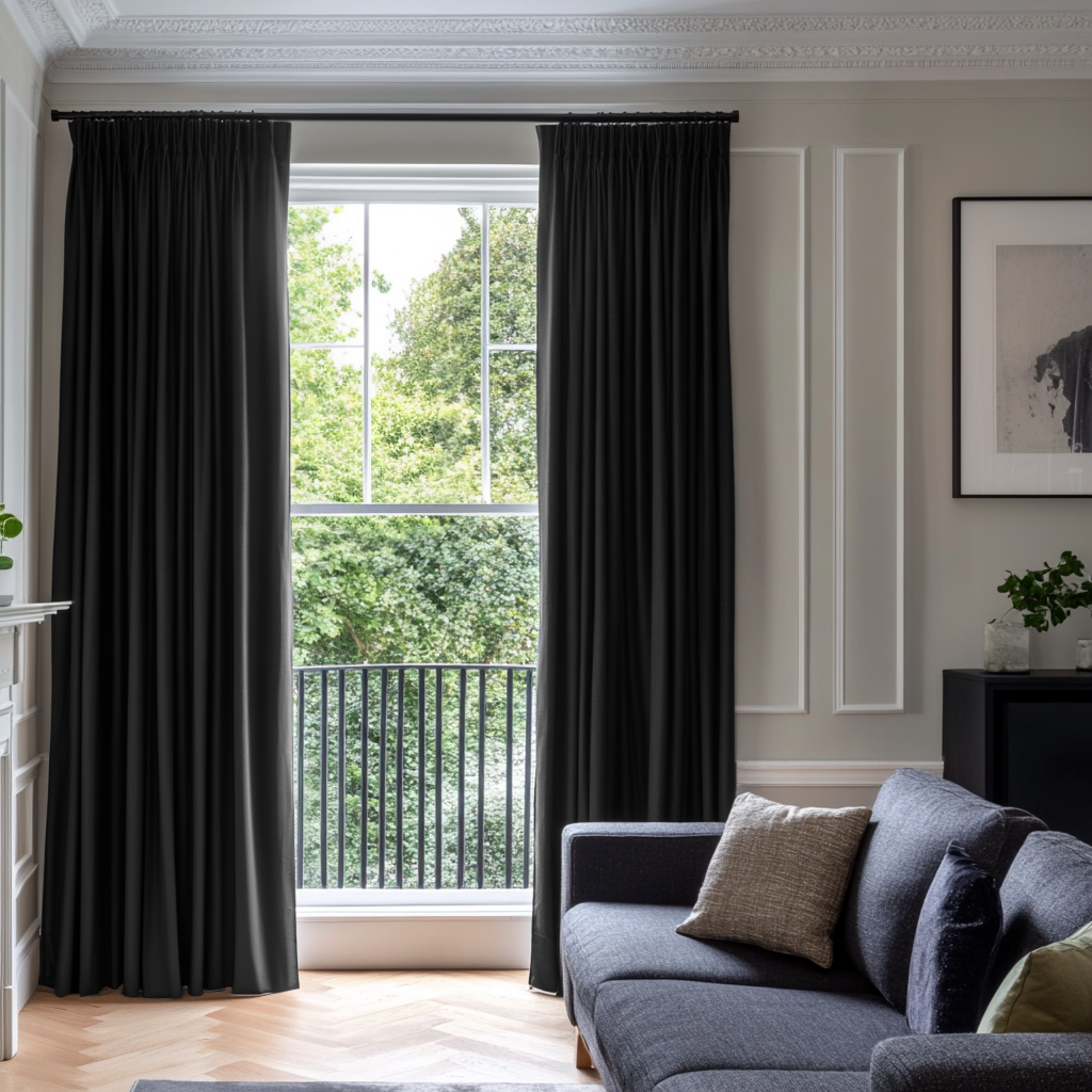Black Linen Pencil Pleat Blackout Curtains