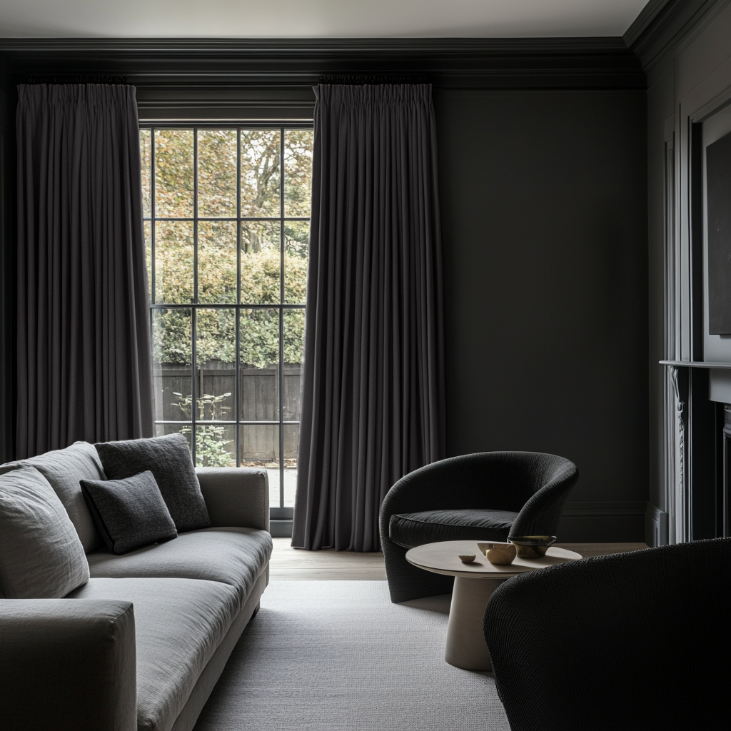 Charcoal Linen Pencil Pleat Blackout Curtains