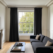 Black Linen Pencil Pleat Curtains - Cotton Lining