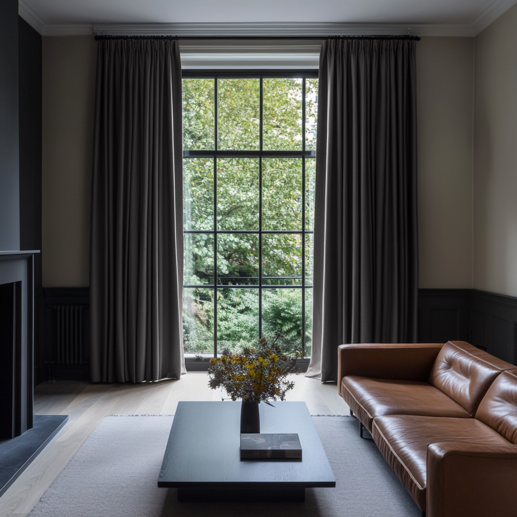 Charcoal Linen Pencil Pleat Curtains - Cotton Lining