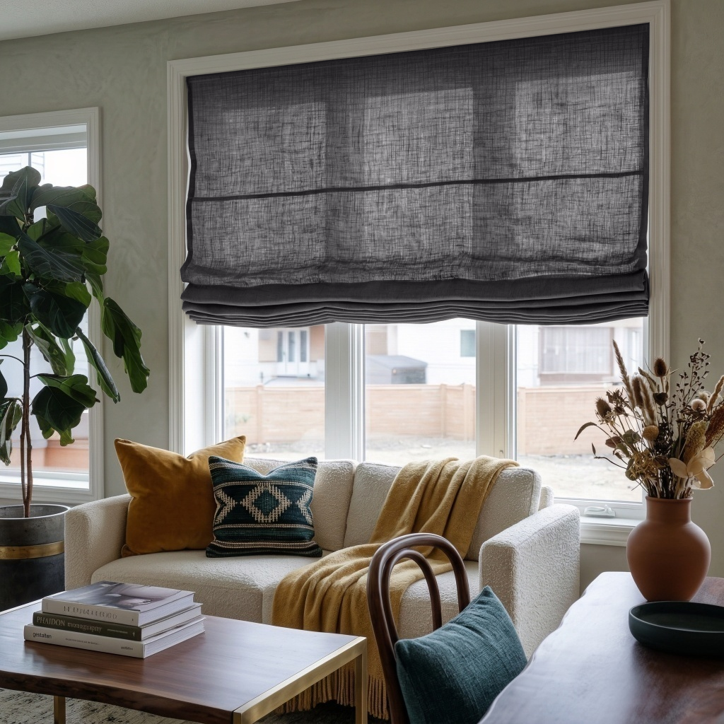 Dim Grey Linen Relaxed Roman Blinds - Cotton Lining