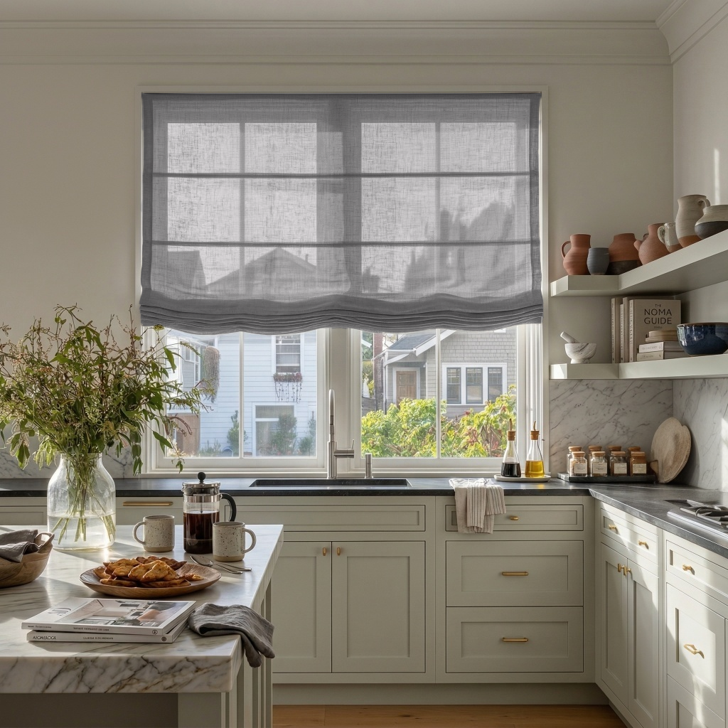 Stone Grey Linen Relaxed Roman Blinds