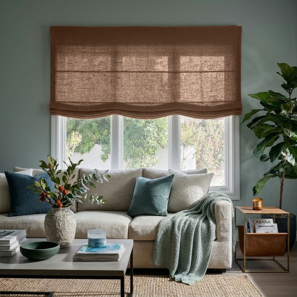 Tawny Brown Linen Relaxed Roman Blinds