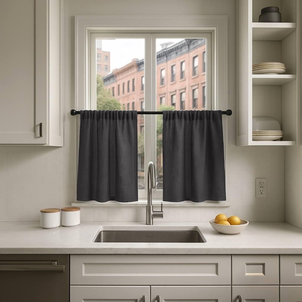Charcoal Grey Linen Cafe Curtains