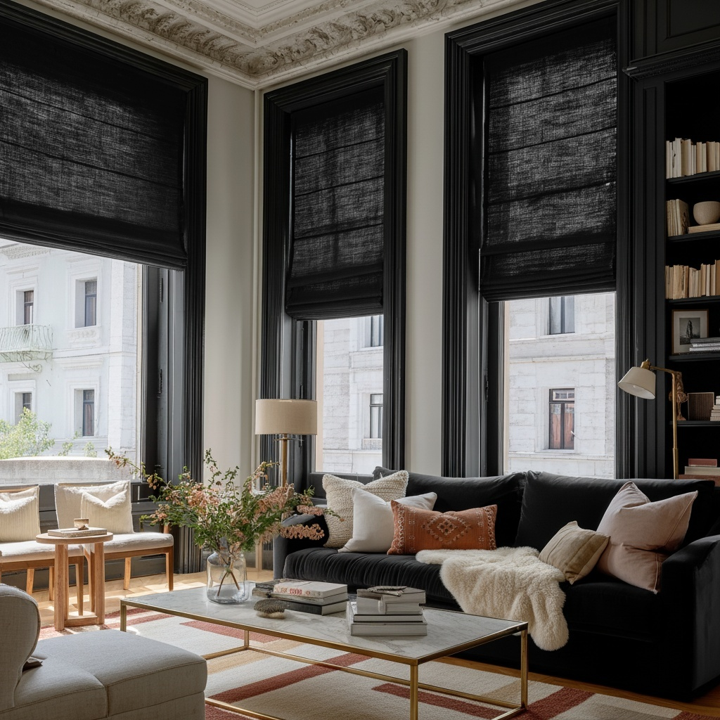 Black Linen Roman Blinds