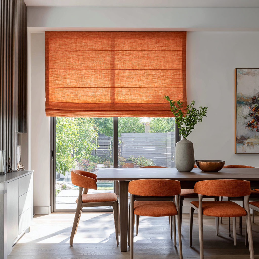 Burnt Orange Linen Roman Blinds - Cotton Lining