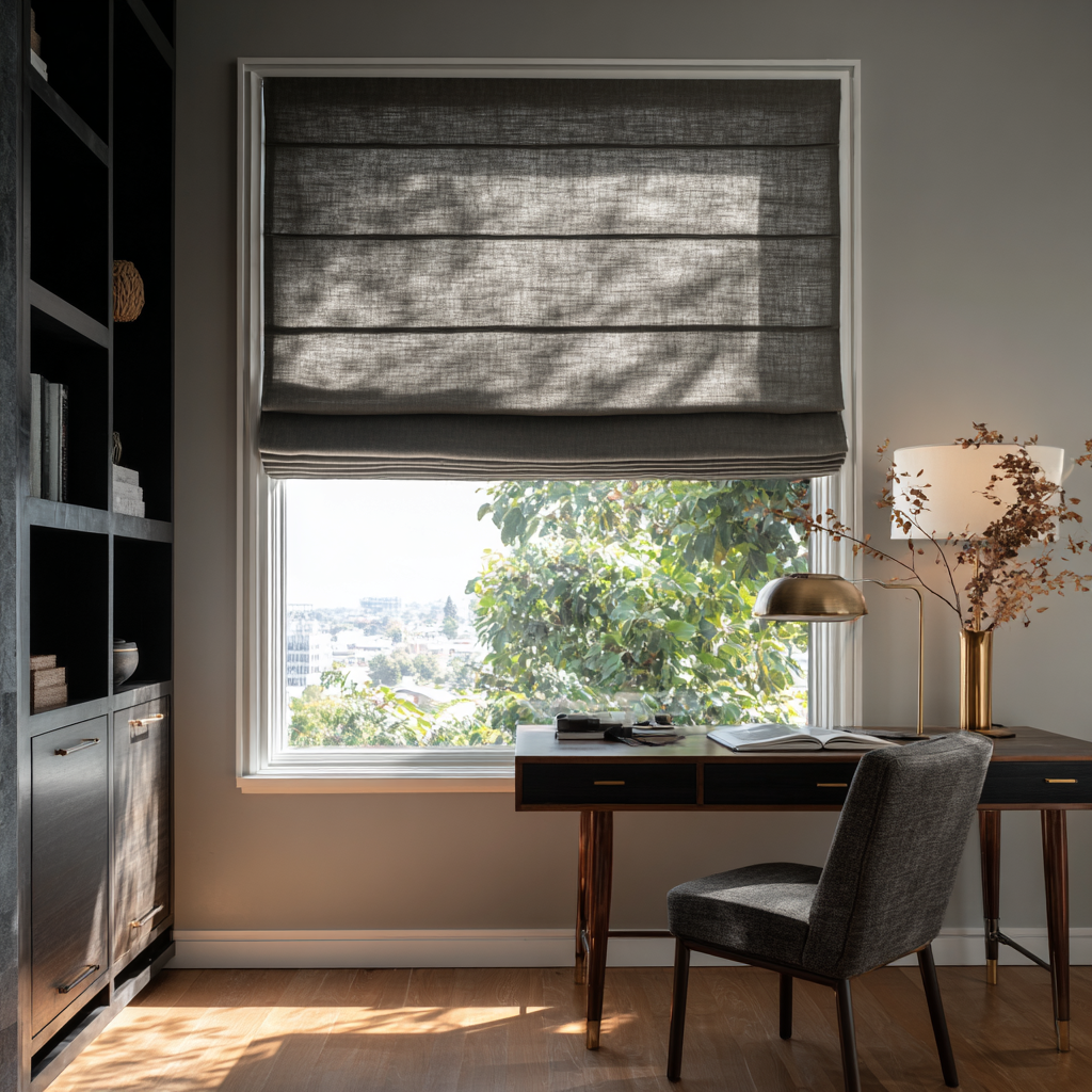 Dim Grey Linen Roman Blinds - Cotton Lining