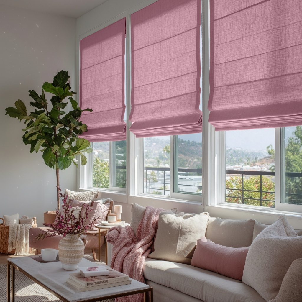 Dusty Rose Linen Roman Blinds - Cotton Lining