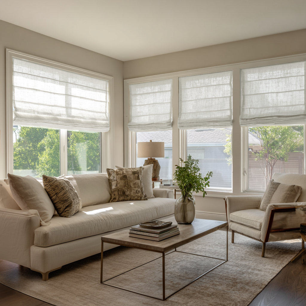 Off-White Linen Roman Blinds