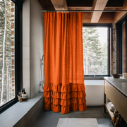 Burnt Orange Linen Ruffled Shower Curtain