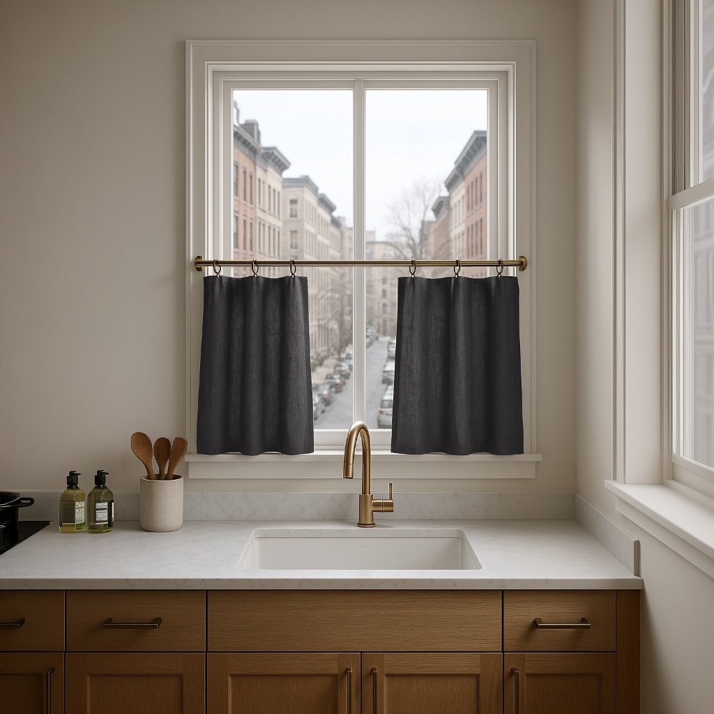 Charcoal Grey Linen Cafe Curtains