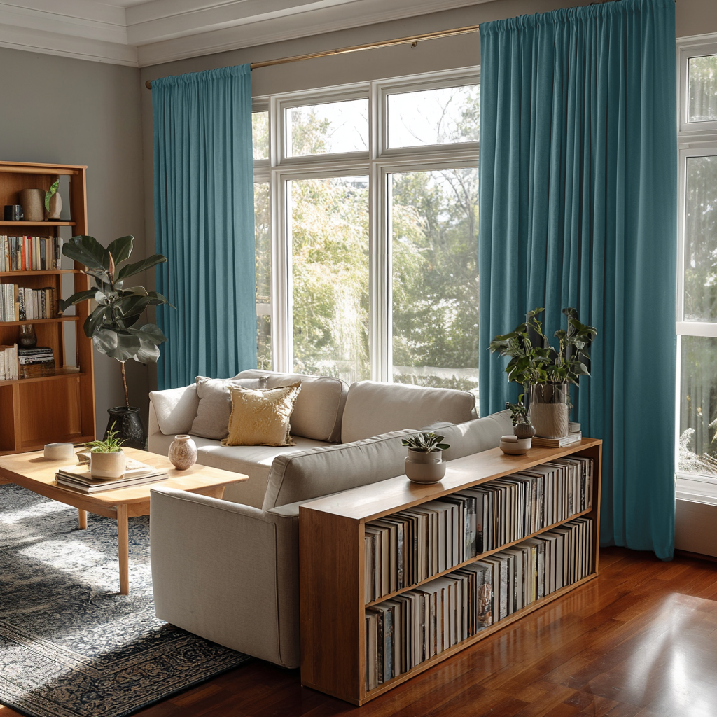 Aquamarine Linen Soundproof Curtains with Multitape