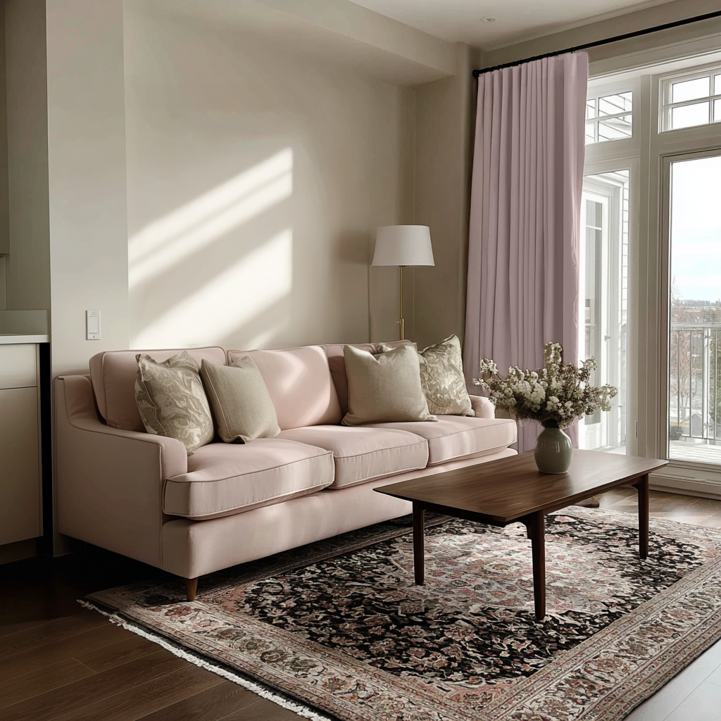 Dusty Pink Linen Soundproof Curtains with Multitape