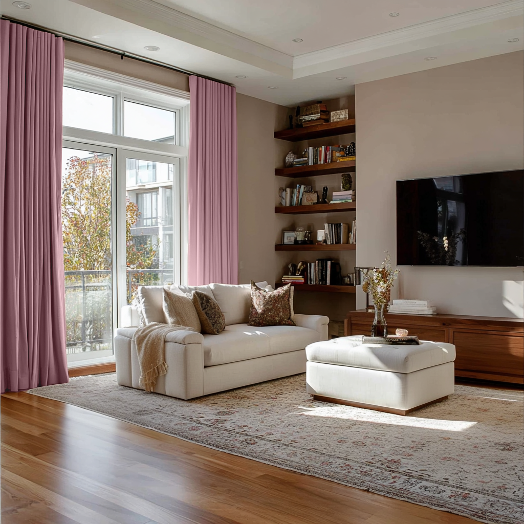 Dusty Rose Linen Soundproof Curtains with Multitape