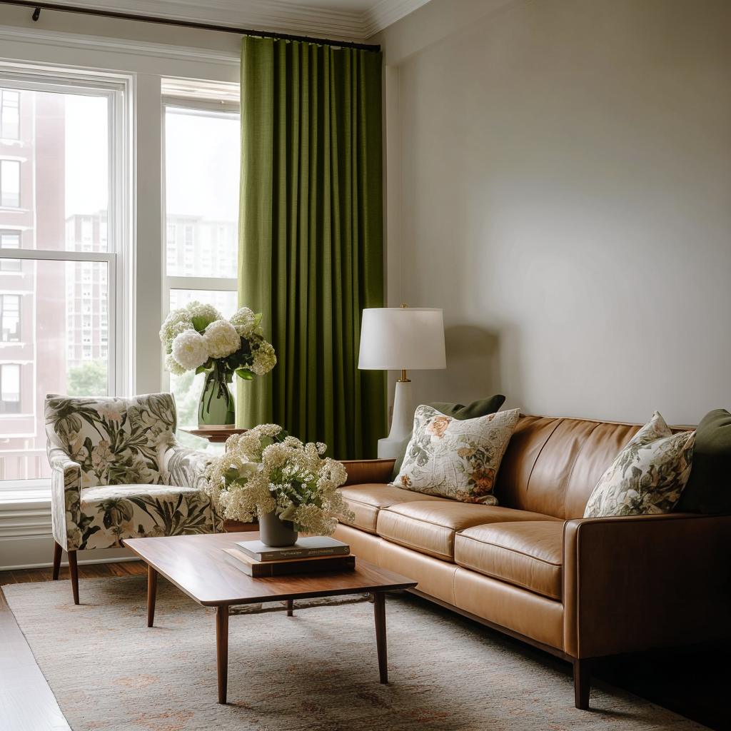 Moss Green Linen Soundproof Curtains with Multitape