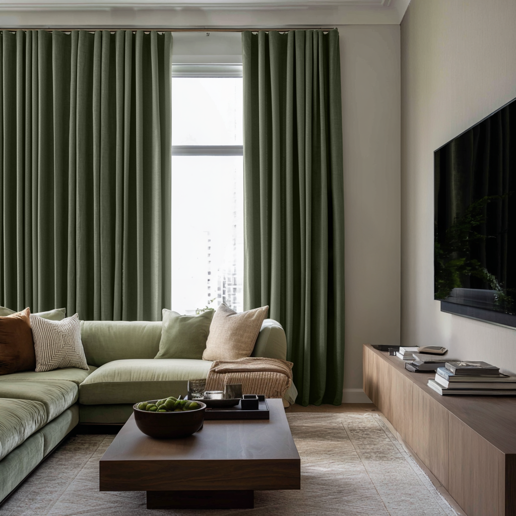 Sage Green Linen Soundproof Curtains with Multitape
