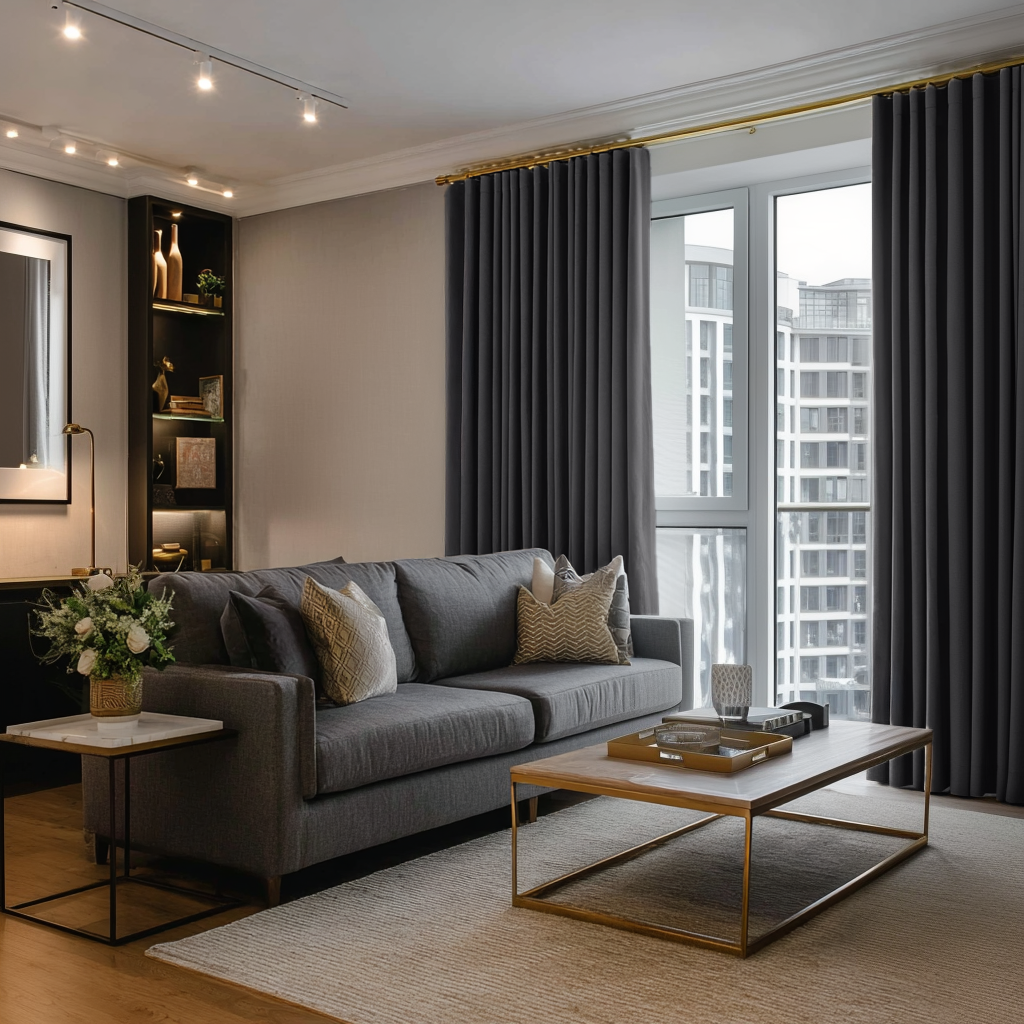 Charcoal Linen Soundproof Curtains with Multitape
