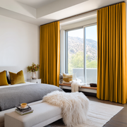 Mustard Yellow Linen Soundproof Curtains with Multitape