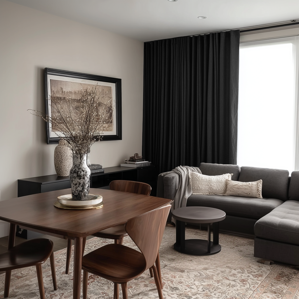 Black Linen Soundproof Curtains with Multitape