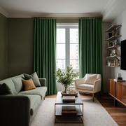 Forest Green Linen Soundproof Curtains with Multitape