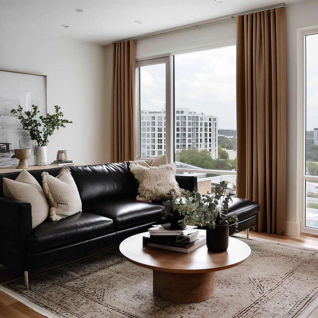 Tawny Brown Linen Soundproof Curtains with Multitape