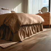Tawny Brown Linen Bed Skirt Valance with Gathered Ruffles