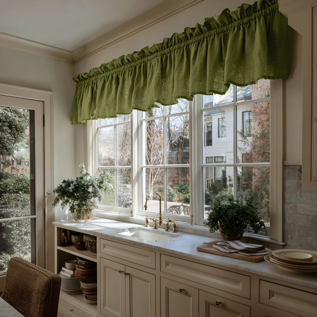 Moss Green Linen Valance