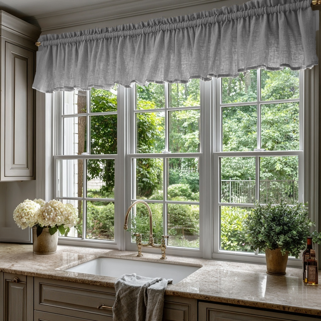 Country Style Stone Grey Linen Valance – Rustic Farmhouse Kitchen ...