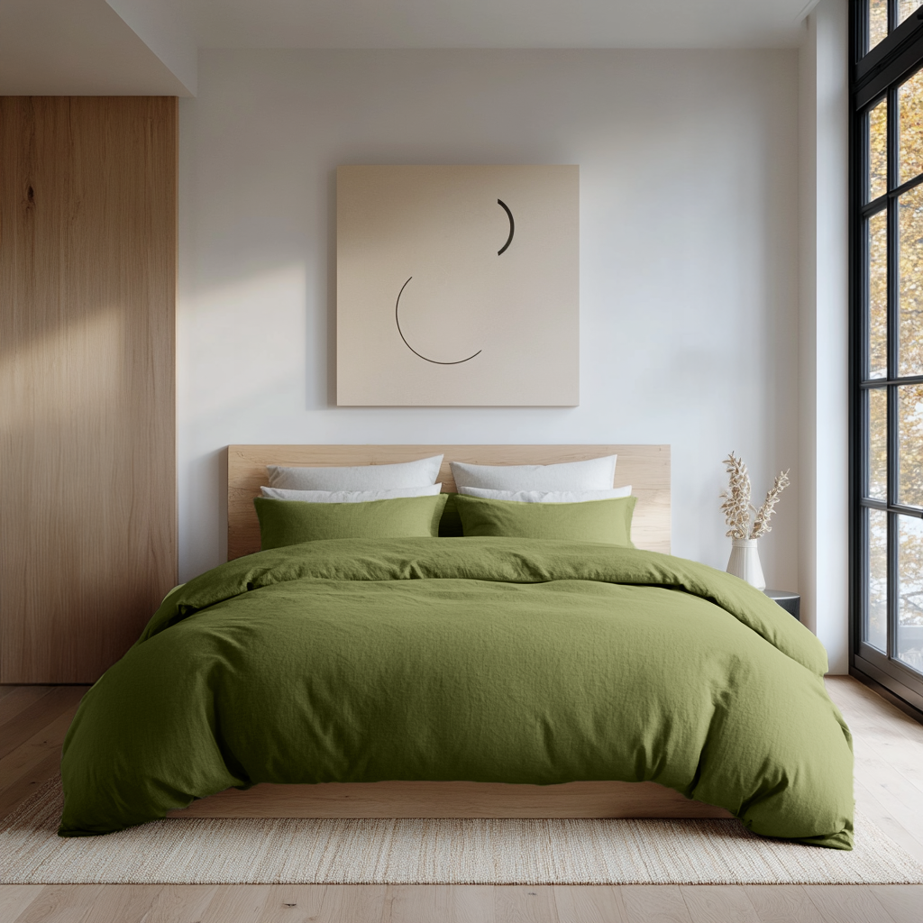 Moss Green Linen Duvet Cover