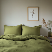 Moss Green Washed Linen Duvet Cover Set