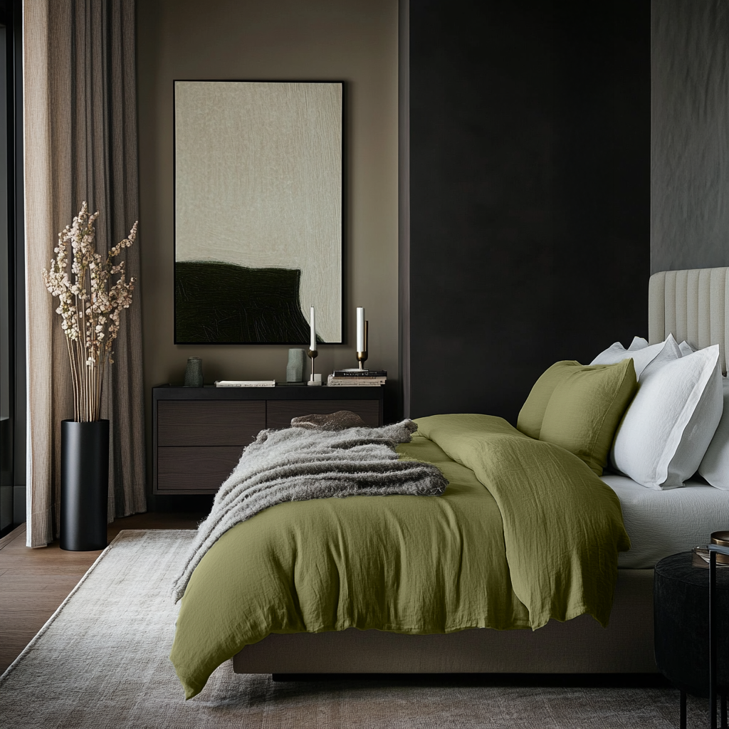 Moss Green Linen Duvet Cover