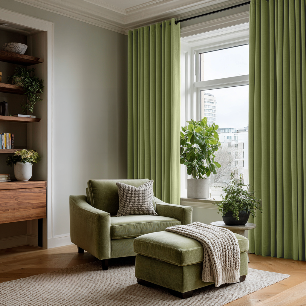 Moss Green Velvet Blackout Eyelet Curtain