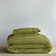 Moss Green Washed Linen Duvet Cover Set