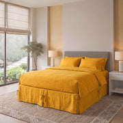 Mustard Yellow Linen Bed Skirt with Pleats