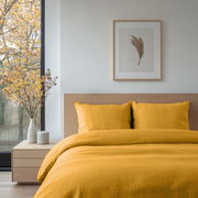 Mustard Yellow Washed Linen Duvet Cover Set