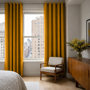 Mustard Yellow Linen Eyelet Curtains - Blackout Lining