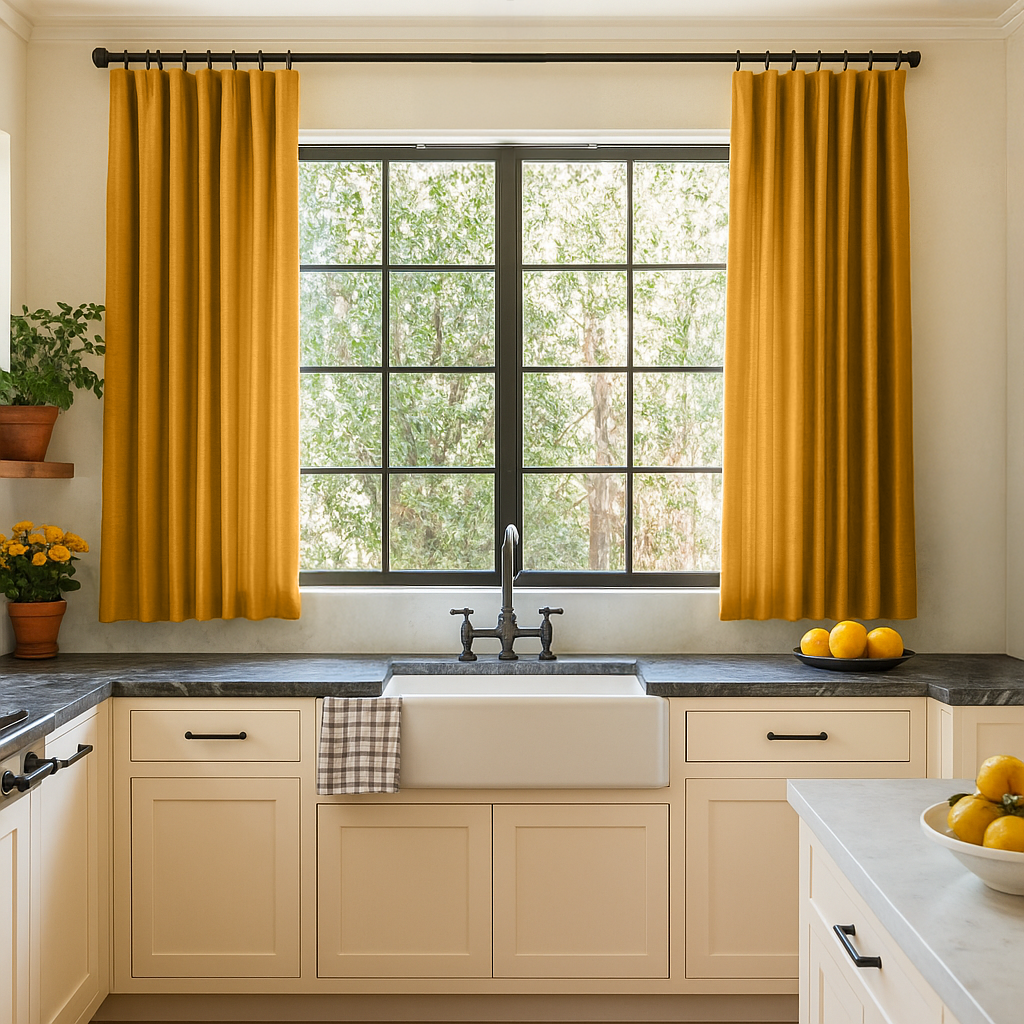 Mustard Yellow Linen Cafe Curtains