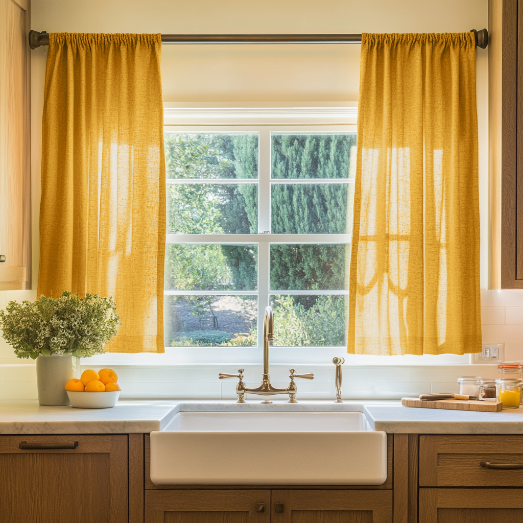Mustard Yellow Linen Cafe Curtains
