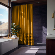 Mustard Yellow Linen Ruffled Shower Curtain