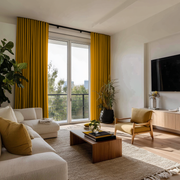 Mustard Yellow Linen Soundproof Curtains with Multitape